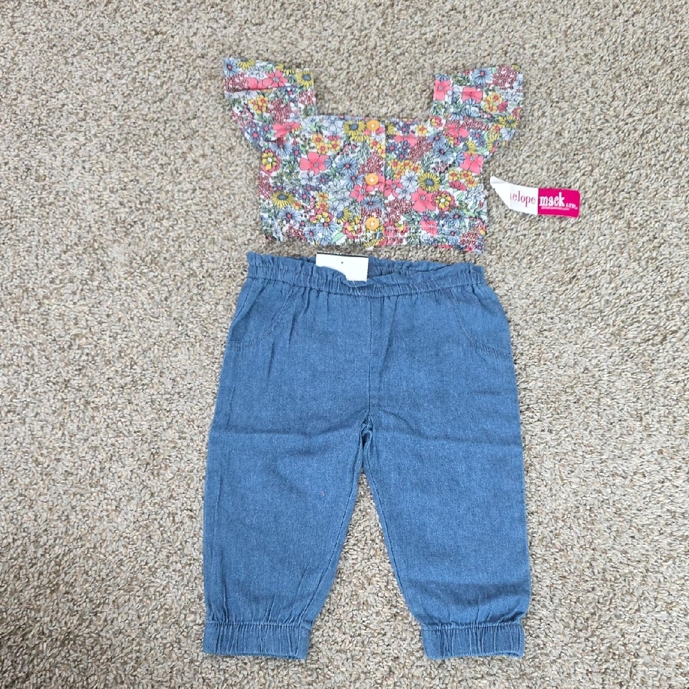 Floral Top and Blue Bottoms Set